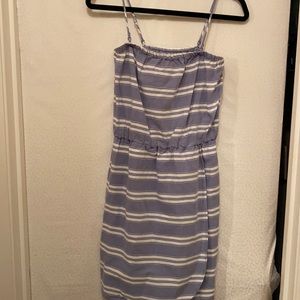 Blue and white faux wrap sundress by Gap.